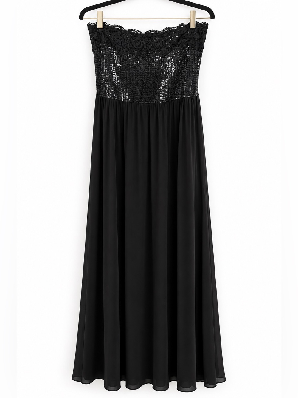 Torso Black Strapless Sequin Lace Maxi Dress M Stretch Formal Evening